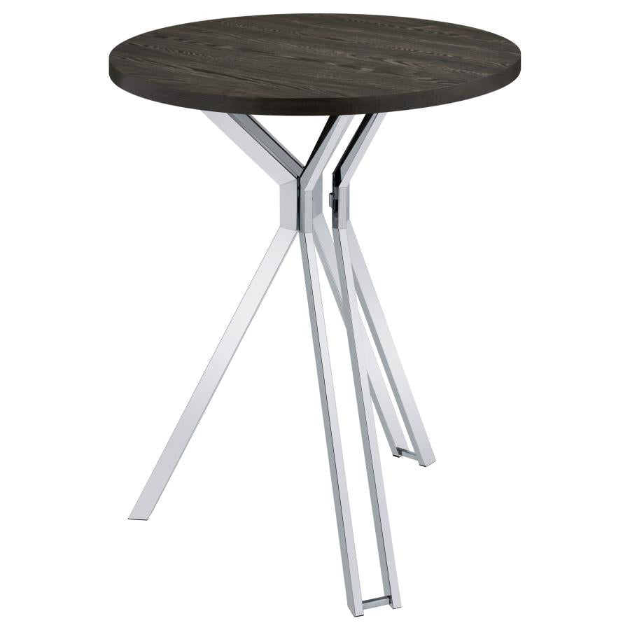 Edgerton Round Wood Top Bar Table Dark Oak And Chrome