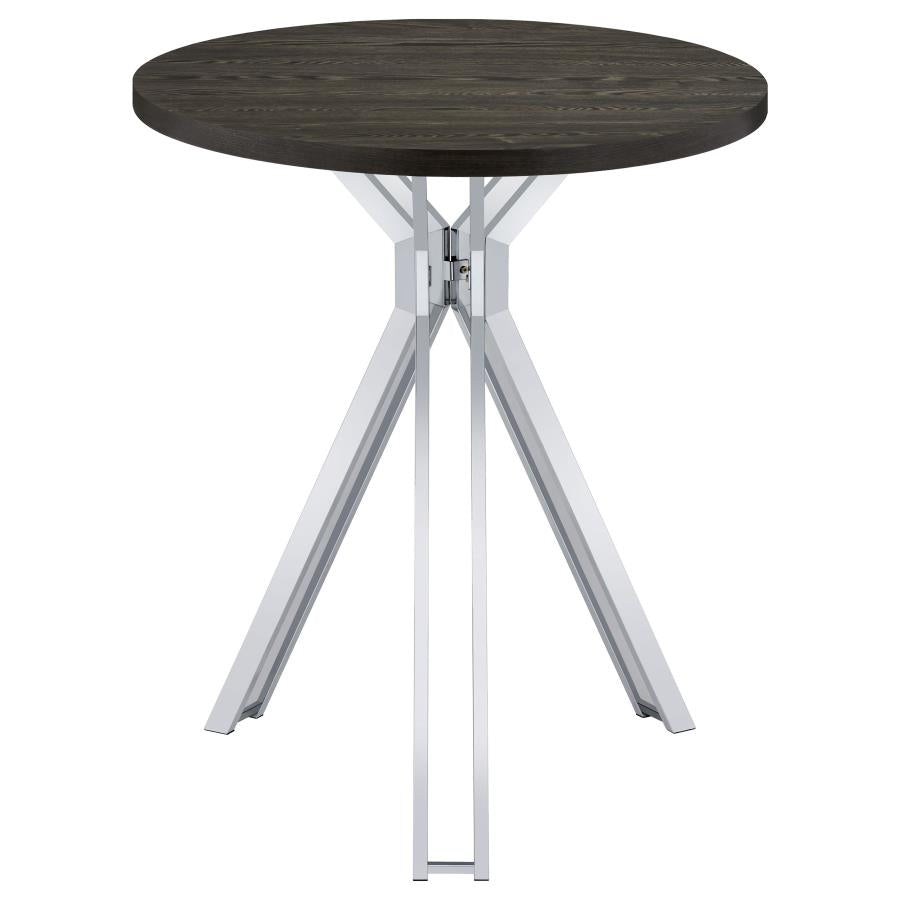 Edgerton Round Wood Top Bar Table Dark Oak And Chrome