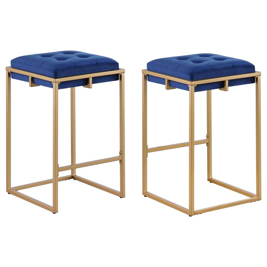 Nadia Square Padded Seat Counter Height Stool (Set Of 2) Blue And Gold