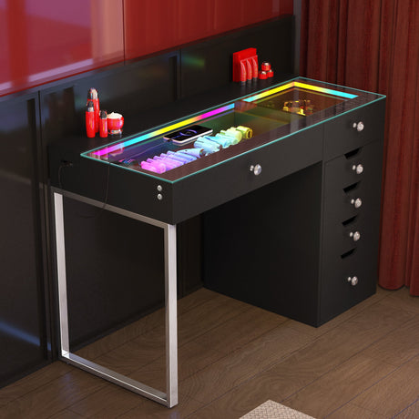 Diana RGB Vanity Desk - 6 Storage Drawers