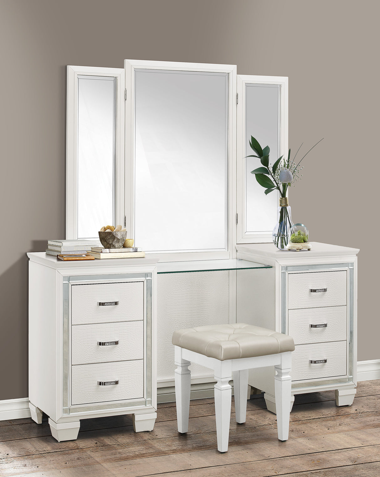Allura White Vanity Dresser With Mirror