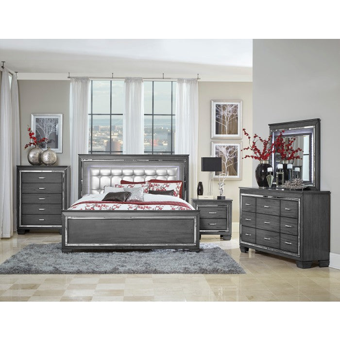 Allura Gray California King Bed, Led Lighting