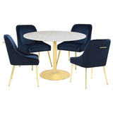 Kella Blue 5-Piece Round Marble Top Dining Set White And Gold