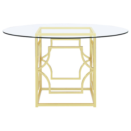 Starlight Brass Round 54-Inch Glass Top Metal Dining Table