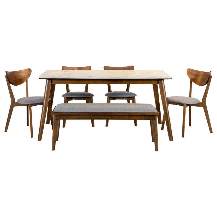 Everett Natural Walnut 6-Piece Rectangular Dining Table Set