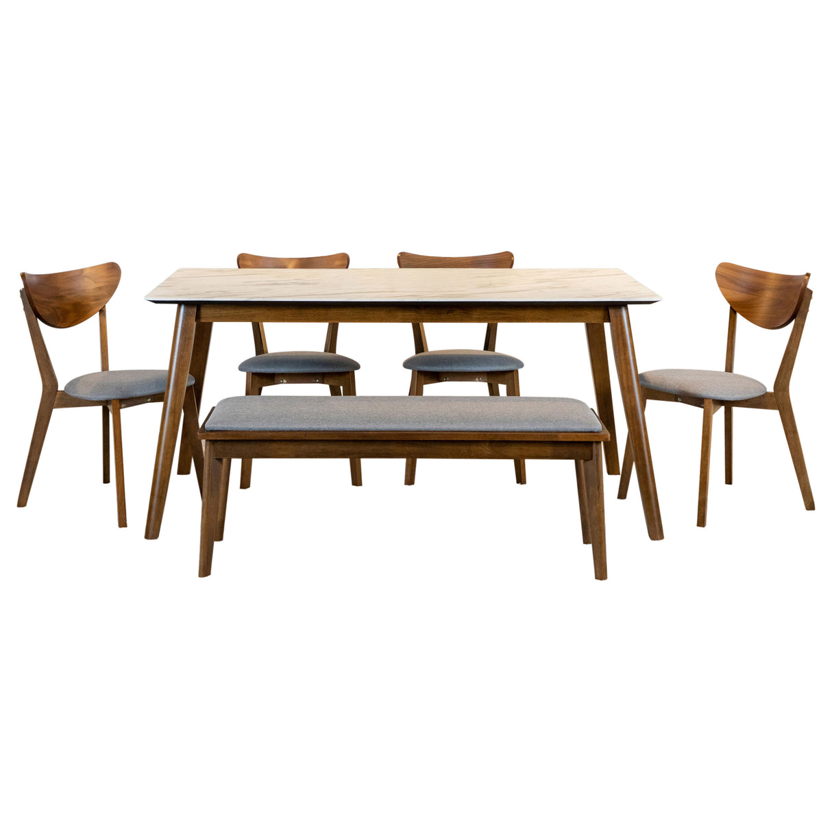 Everett Natural Walnut 6-Piece Rectangular Dining Table Set