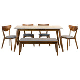 Everett Natural Walnut 6-Piece Rectangular Dining Table Set