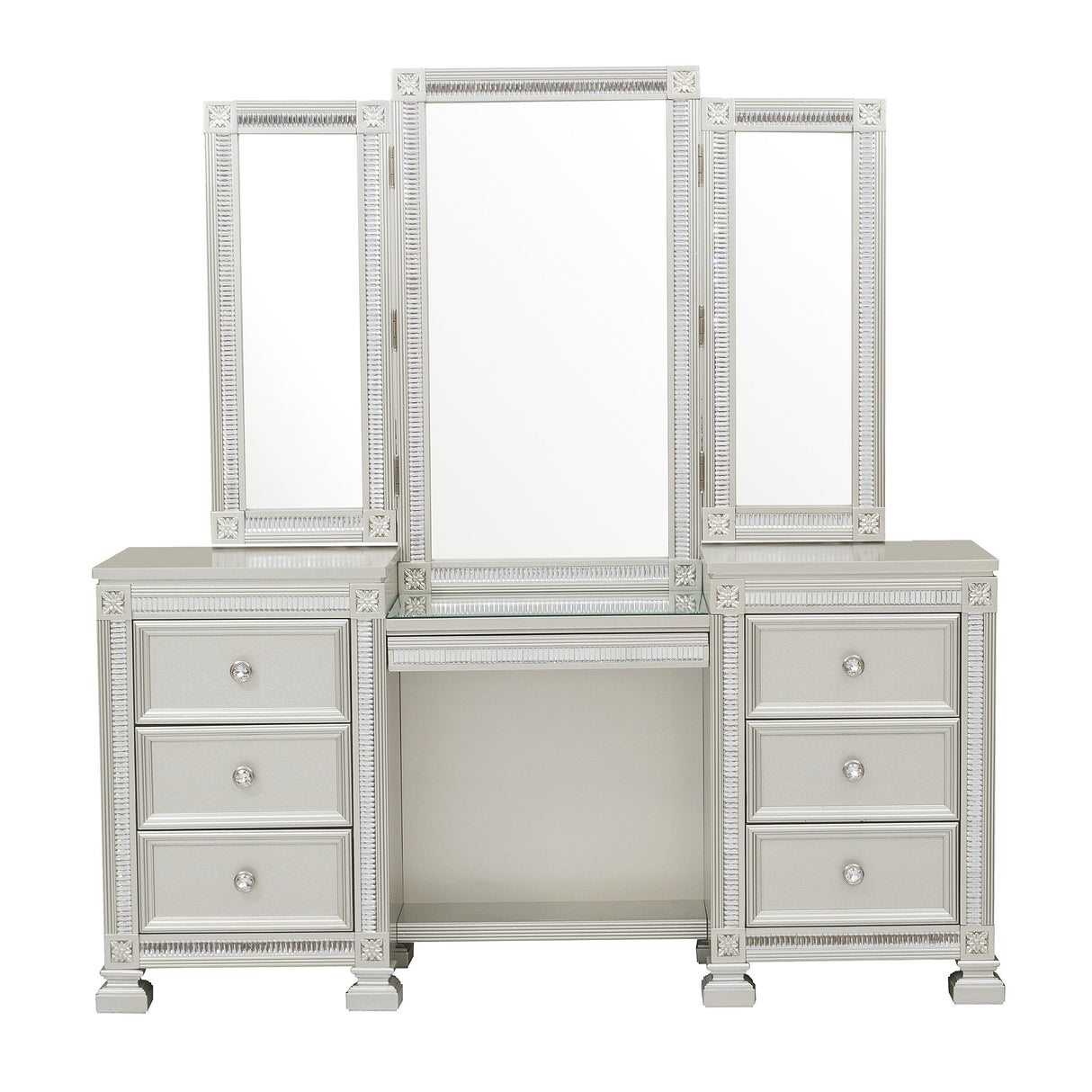 Bevelle Silver Vanity Dresser With Mirror
