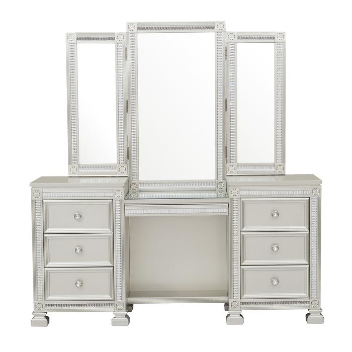 Bevelle Silver Vanity Dresser With Mirror