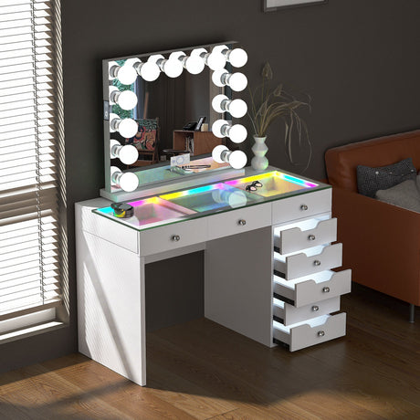 Diana 8 Drawers Vanity Desk Set with RGB and Full Light