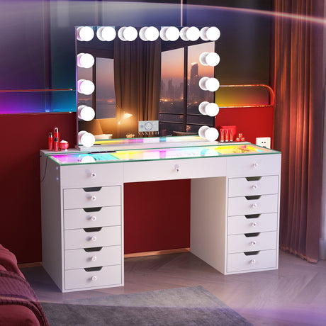Eva-RGB Vanity Desk Pro - 13 Storage Drawers
