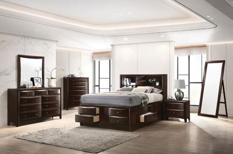 4-Piece Bedroom Set With Bookcase Headboard Deep Cappuccino King