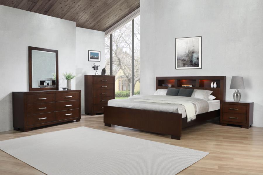 4-Piece Bedroom Set With Bookcase Headboard Cappuccino California King