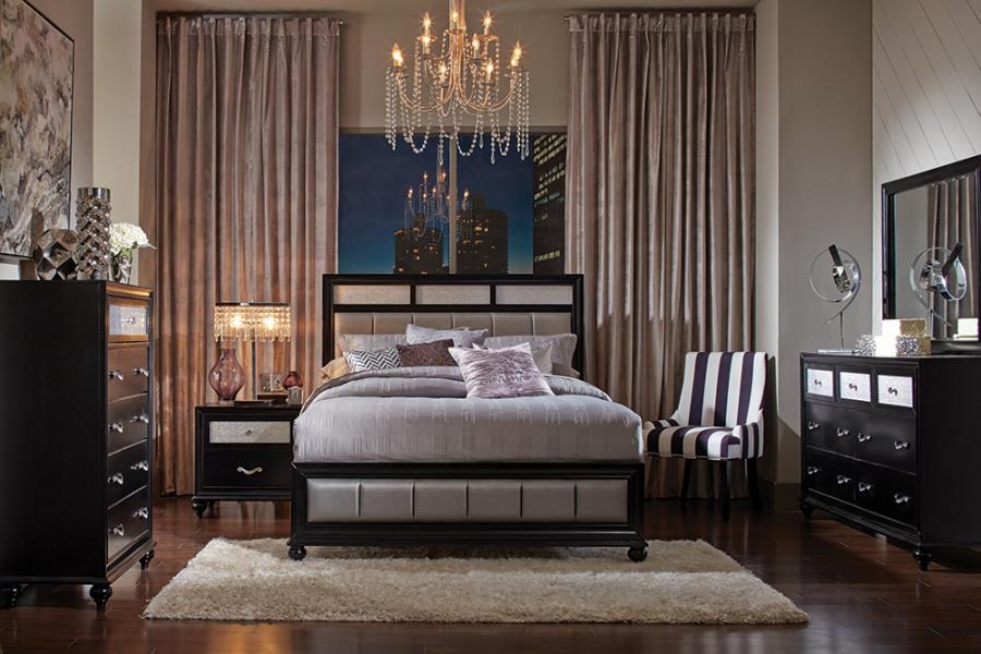 5-Piece Bedroom Set With Upholstered Headboard Black King