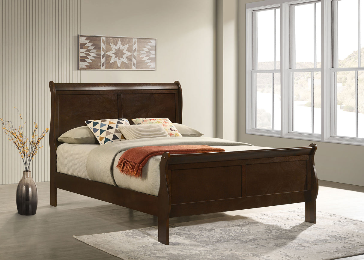 Louis Philippe Cappuccino Wood Full Sleigh Bed
