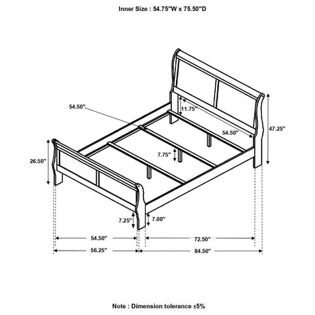 Louis Philippe Cappuccino Wood Full Sleigh Bed