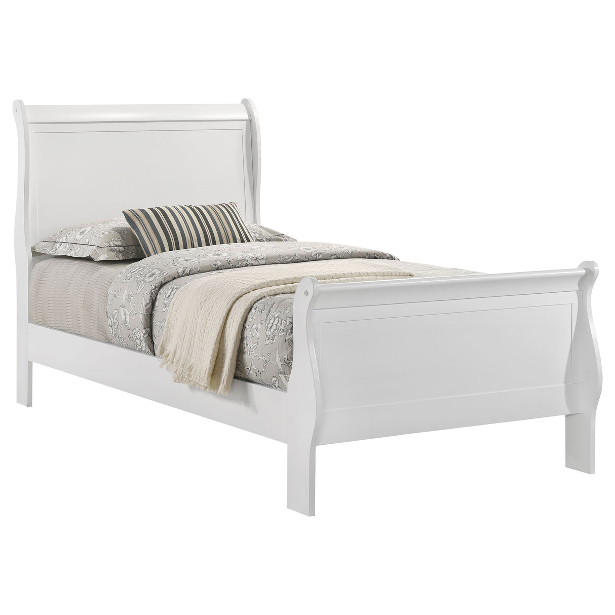 Louis Philippe White 47-Inch Twin Sleigh Panel Bed