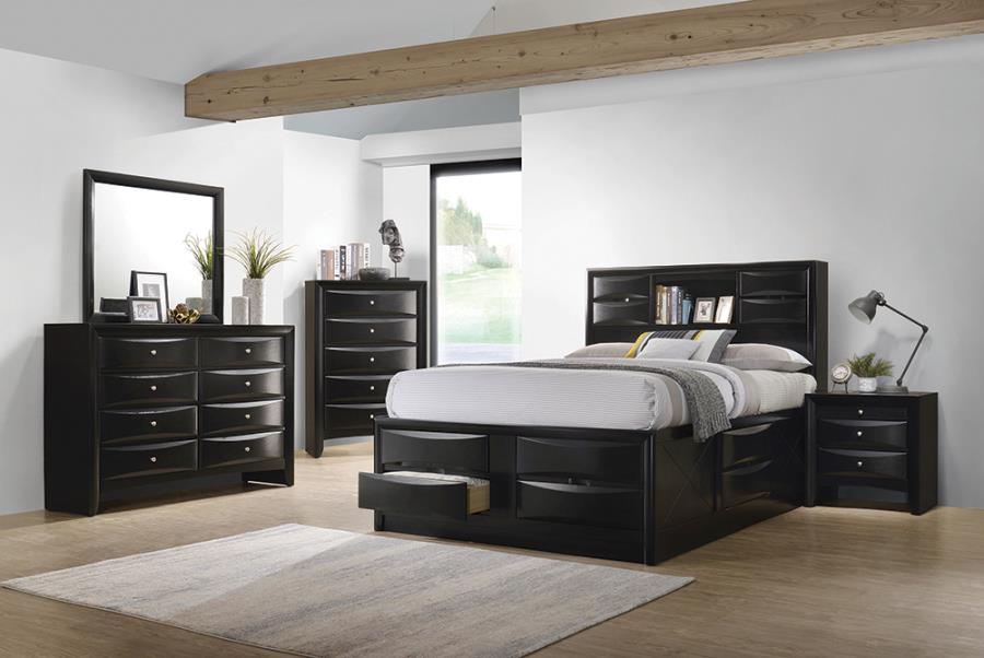 5-Piece Storage Bedroom Set With Bookcase Headboard Black California King
