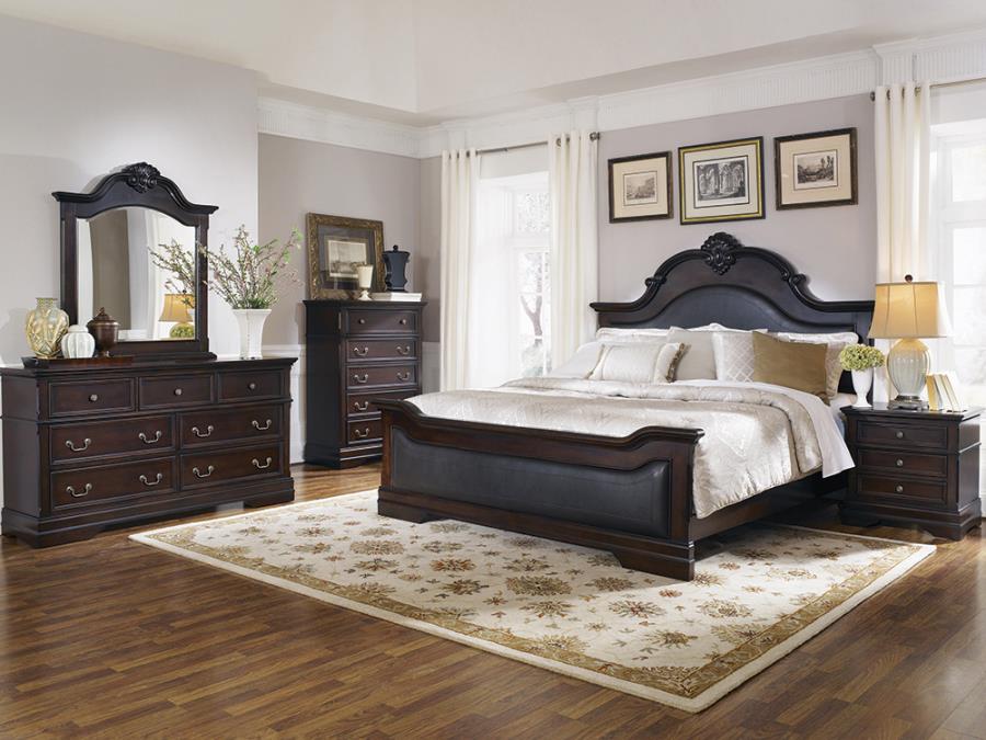 5-Piece Carved Bedroom Set Cappuccino King
