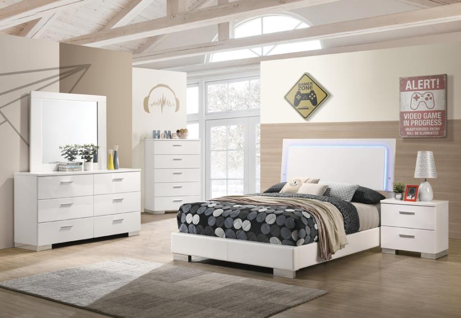 Felicity 4-Piece Full Bedroom Set With Led Lighting Glossy White