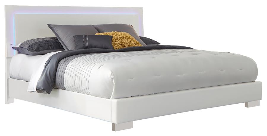 Felicity Queen Panel Bed With Led Lighting Glossy White