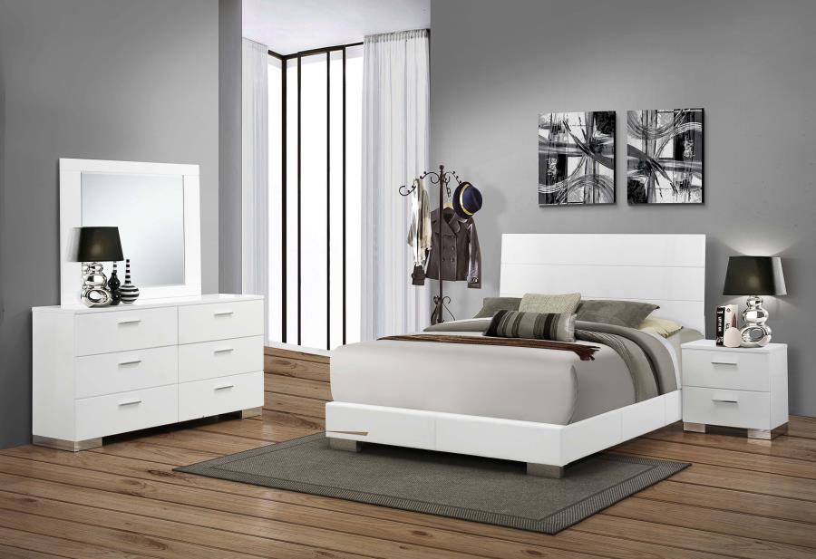 4-Piece Panel Bedroom Set Glossy White California King