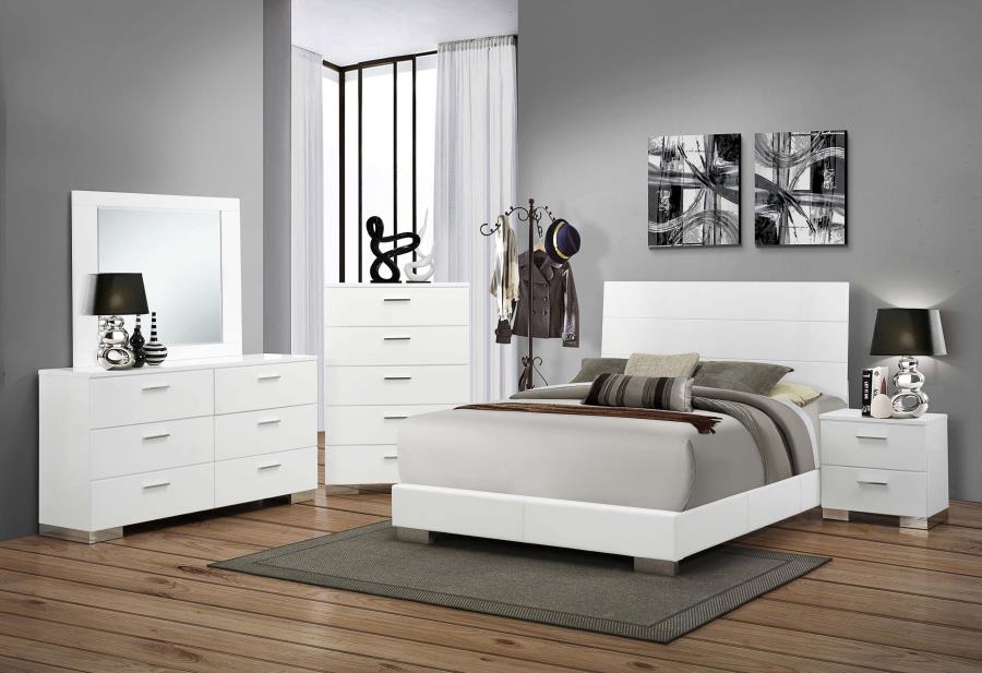 Felicity 6-Piece Bedroom Set Glossy White With Plank Headboard Queen