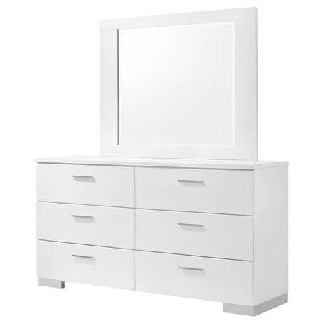 Felicity White High Gloss 6-Drawer Wood Dresser With Mirror