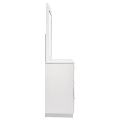 Felicity White High Gloss 6-Drawer Wood Dresser With Mirror