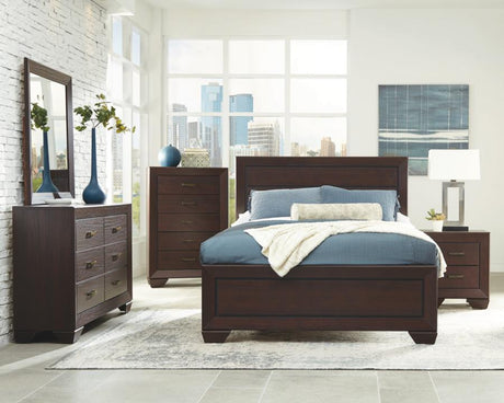 Kauffman Dark Cocoa Wood Eastern King Panel Bed