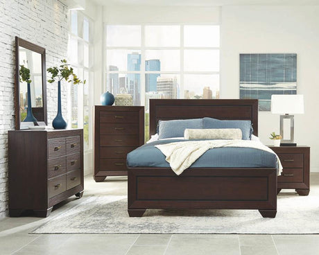 Kauffman Dark Cocoa Wood Queen Panel Bed