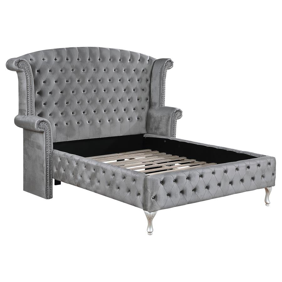 5-Piece Upholstered Tufted Bedroom Set Grey King