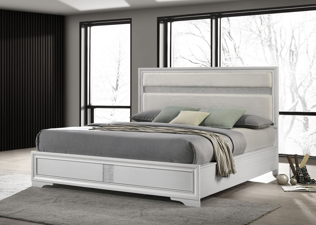 Miranda White 55-Inch Upholstered California King Panel Bed