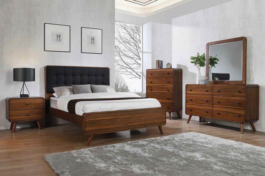 4-Piece Bedroom Set With Upholstered Tufted Headboard Dark Walnut Queen