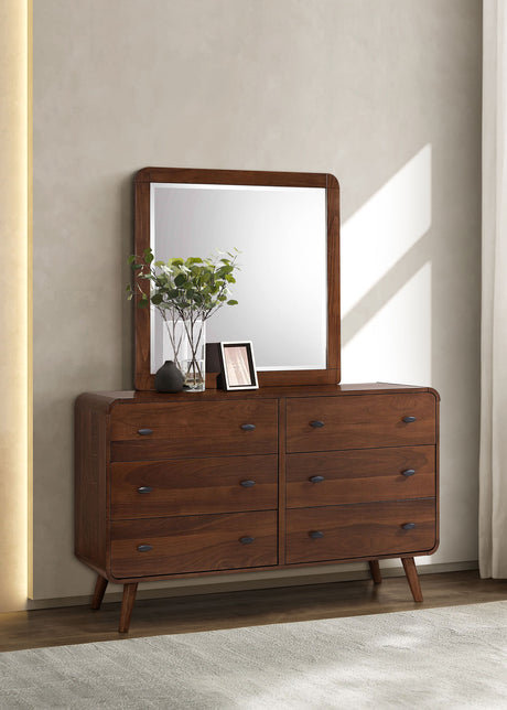 Robyn Dark Walnut 6-Drawer Dresser With Mirror