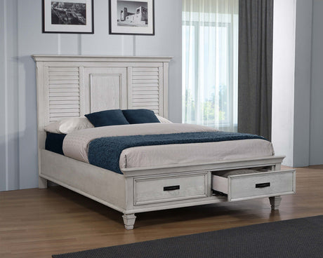 Franco Distressed White Wood Eastern King Storage Panel Bed