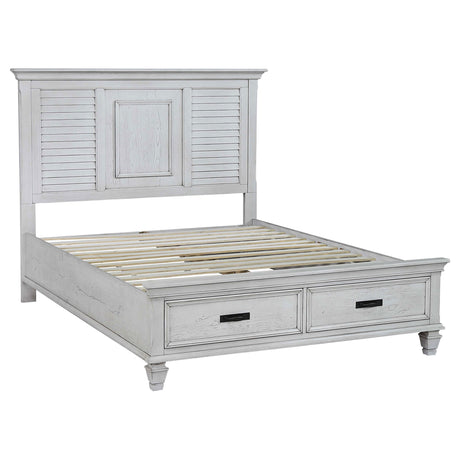 Franco Distressed White Wood Eastern King Storage Panel Bed