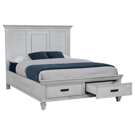 Franco Distressed White Wood Eastern King Storage Panel Bed