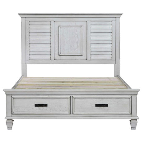Franco Distressed White Wood Eastern King Storage Panel Bed