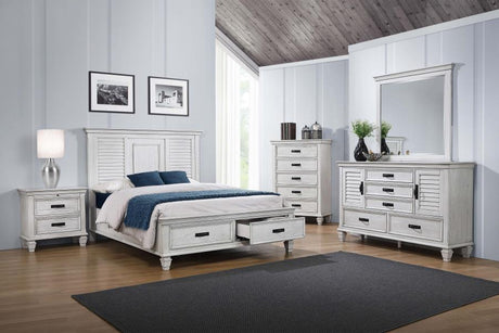 Franco Distressed White Wood Eastern King Storage Panel Bed