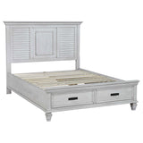Franco Distressed White Wood Queen Storage Panel Bed