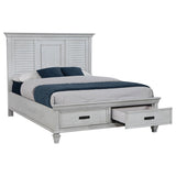 Franco Distressed White Wood Queen Storage Panel Bed