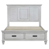 Franco Distressed White Wood Queen Storage Panel Bed