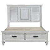 Franco Distressed White Wood Queen Storage Panel Bed