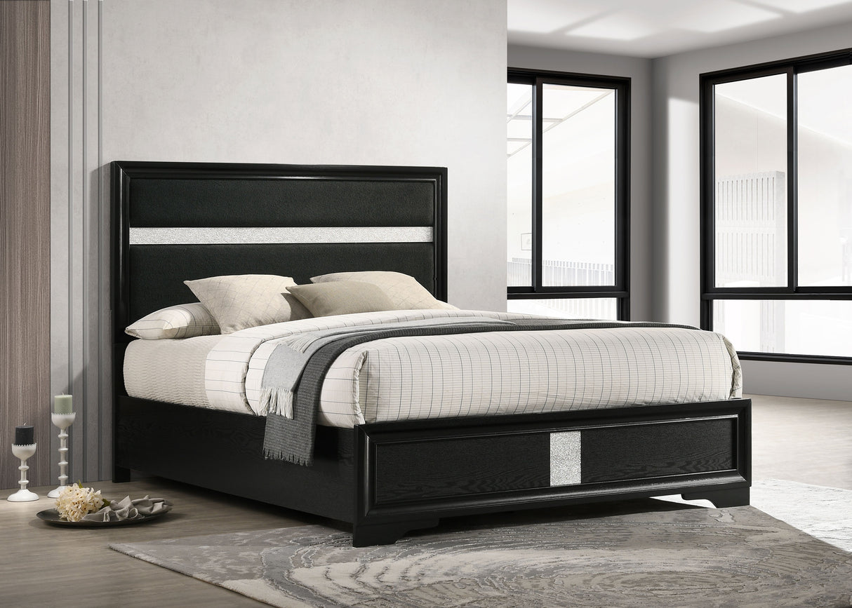 Miranda Black 55-Inch Upholstered Queen Panel Bed