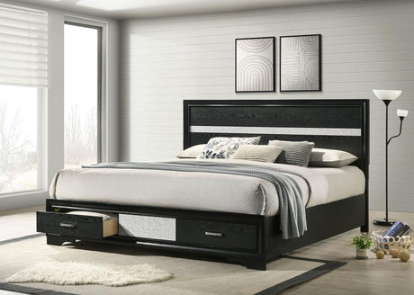 Miranda Black 51-Inch Wood Eastern King Storage Panel Bed