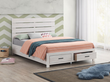 Brantford Coastal White Wood Queen Storage Panel Bed