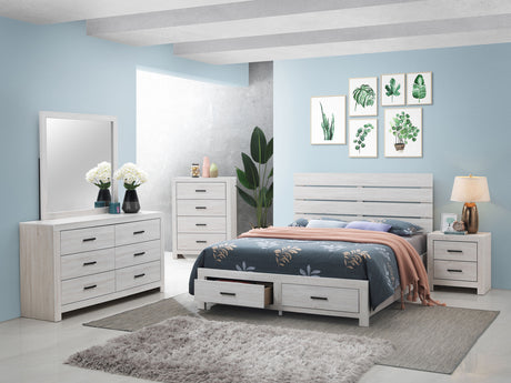 Brantford Coastal White Wood Queen Storage Panel Bed