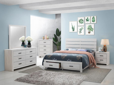 Brantford Coastal White Wood Queen Storage Panel Bed
