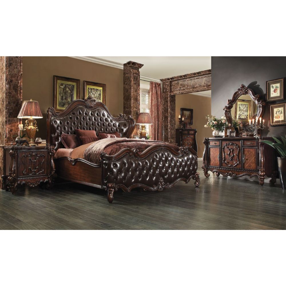 Versailles Two Tone Dark Brown Synthetic Leather & Cherry Oak Finish California King Bed